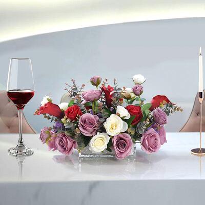 春夏款长形桌花餐桌花摆花生日宴会布置台花装饰会议长桌摆设假花
