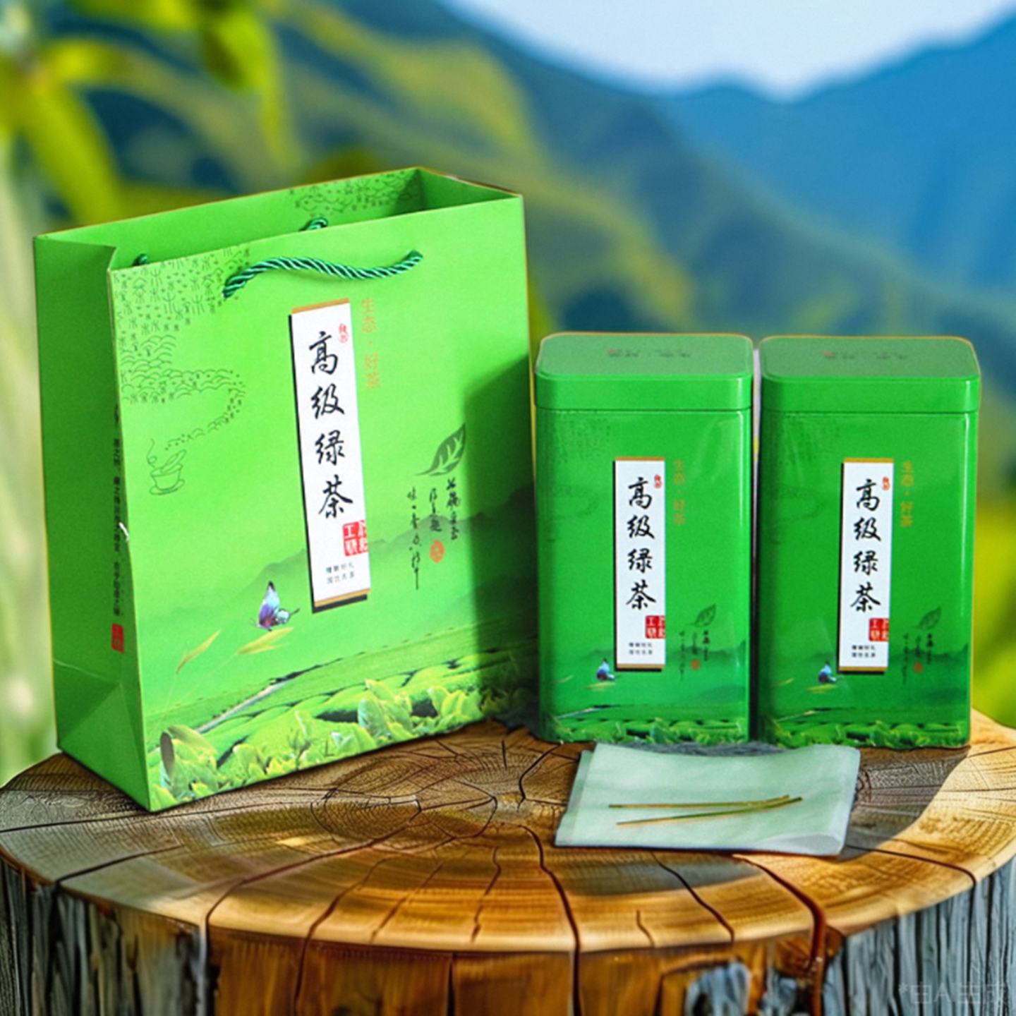 通用高山绿茶茶叶罐中式毛尖铁盒图片