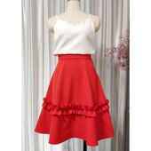 木耳边装 饰大摆半身裙红色甜美公主裙高腰a字蛋糕蓬蓬伞裙2020春