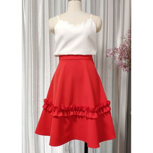 木耳边装 饰大摆半身裙红色甜美公主裙高腰a字蛋糕蓬蓬伞裙2020春