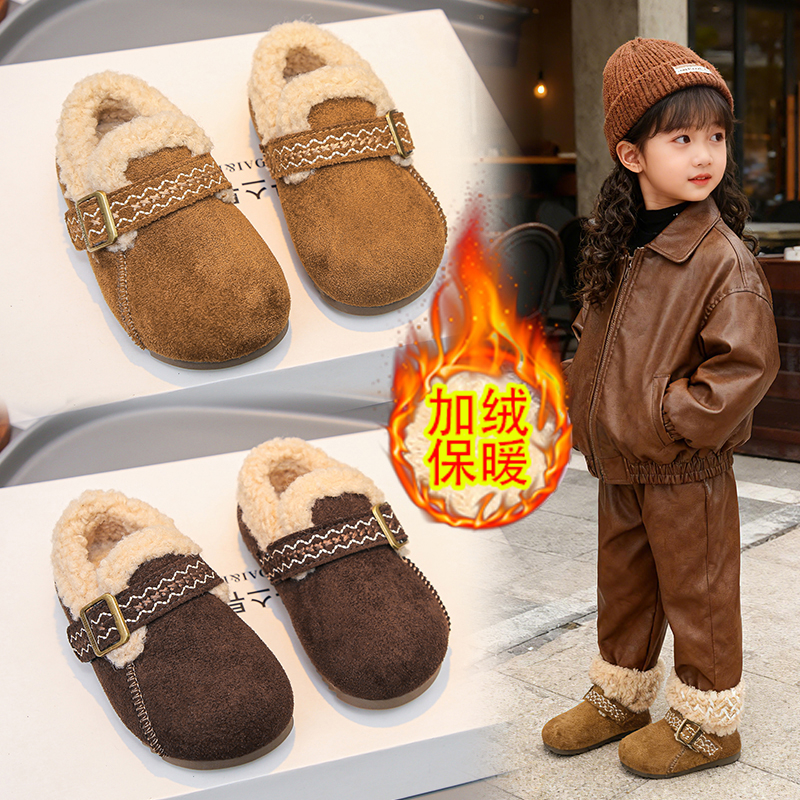 卡皮巴拉儿童雪地靴2024冬季新款加厚保暖棉鞋男童一脚蹬短筒靴潮