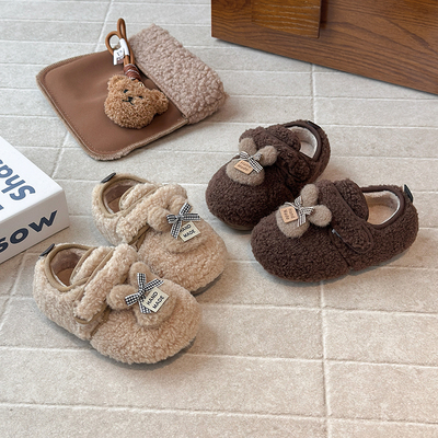 儿童棉鞋小兔绒绒卡哇伊包头女童加厚棉鞋男童勃肯鞋魔术贴防滑鞋