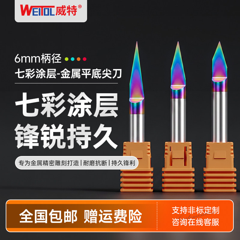 威特6mm七彩涂层金属平底尖刀图片