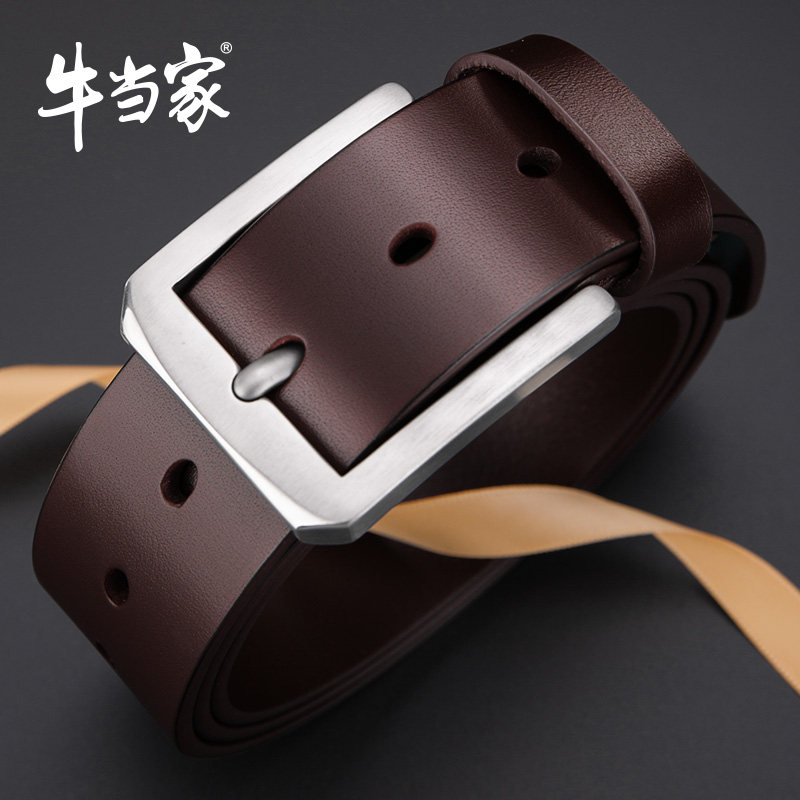 牛当家皮带男真皮纯钛中青年牛仔裤带头层牛皮腰带男休闲针扣3187
