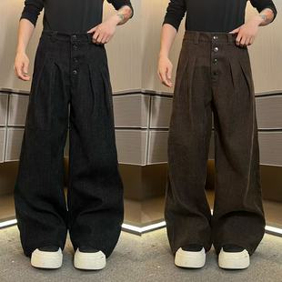 裤子WK396男士冬季高品质加厚毛呢绒四连扣A字型双打褶垂感阔腿裤