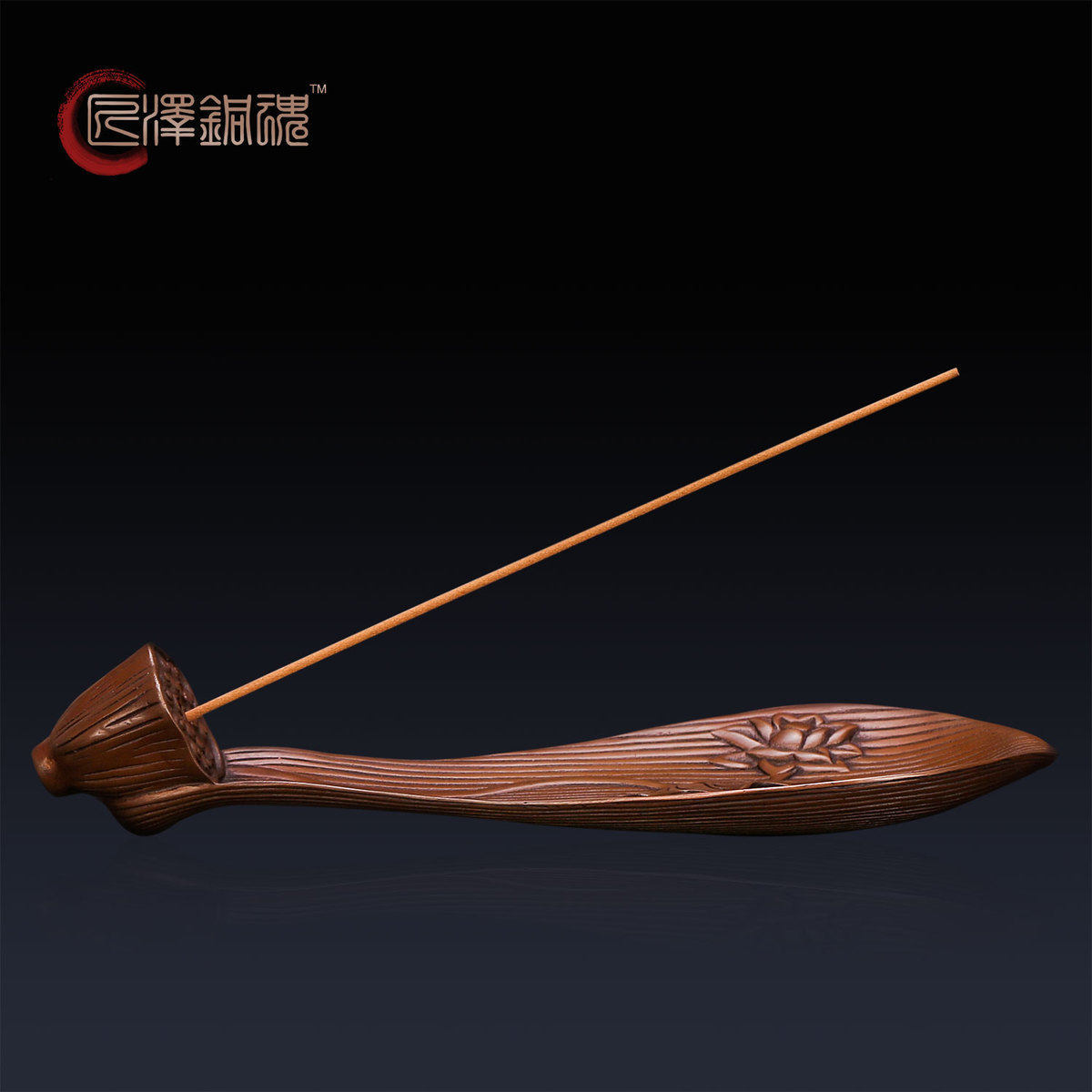 匠泽铜魂 荷花莲叶纯铜线香香插居室创意香座复古点香器 荷叶香插