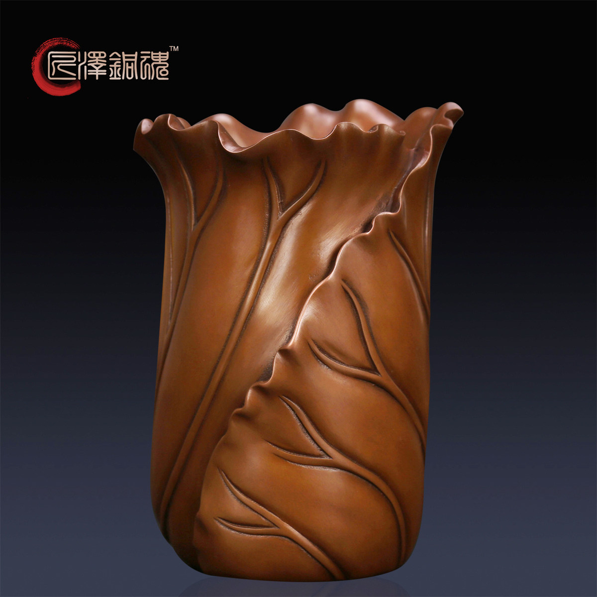 匠泽铜魂纯紫铜工艺笔筒装饰荷叶笔筒荷塘月色文房四宝教师节礼物