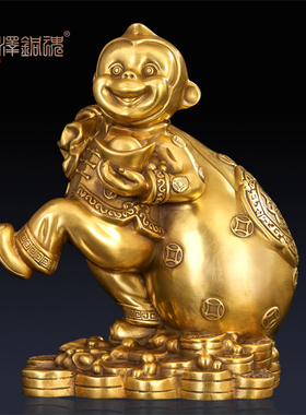 匠泽铜魂金猴送福开业礼品摆件