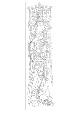 高清敦煌菩萨白描底稿工笔画佛像人物线稿勾线线描实物纸质打印