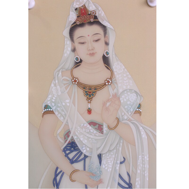纯手绘观音菩萨传统古典工笔画工笔真丝绢画国画心成品画未装裱