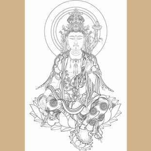 高清工笔画人物佛像弥勒菩萨线稿白描底稿勾线线描纸质打印非宣纸