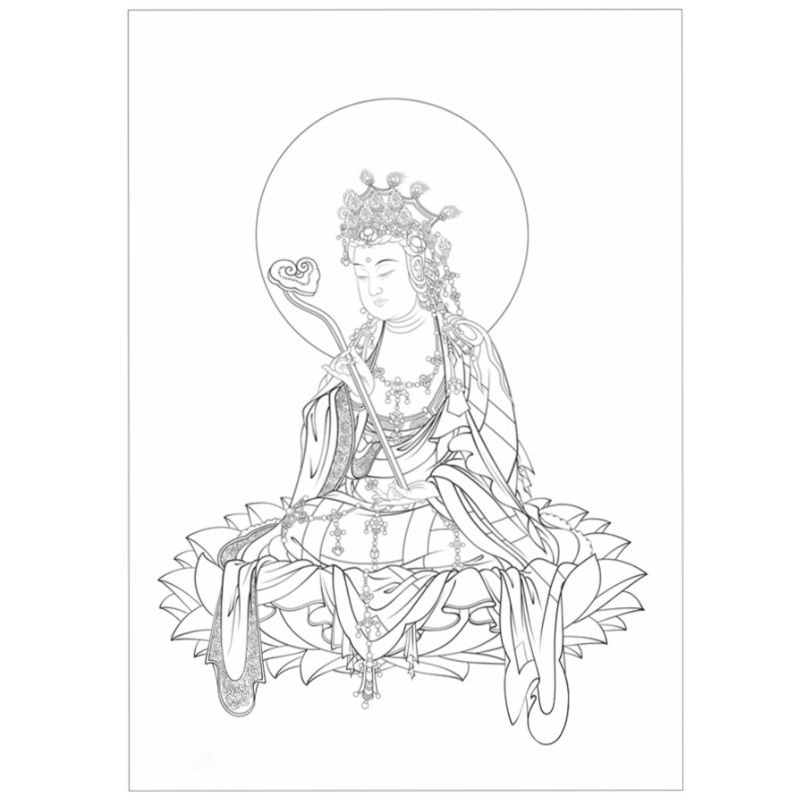 高清版文殊菩萨白描底稿工笔画佛像人物线稿勾线线描实物纸质打印