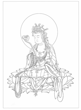 高清版文殊菩萨白描底稿工笔画佛像人物线稿勾线线描实物纸质打印