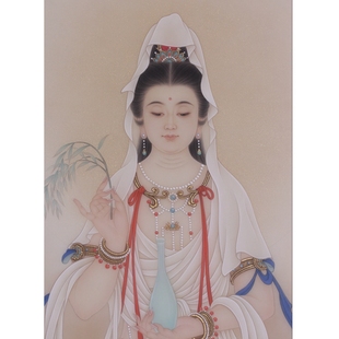 纯手绘观音菩萨传统古典工笔画工笔真丝绢画国画心成品画未装裱
