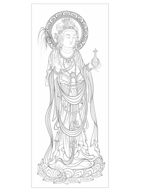 张大千敦煌菩萨白描底稿工笔画人物线稿线描实物纸质打印勾线练习