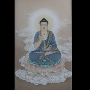 纯手绘药师佛工笔画恭绘药师琉璃光如来圣像真丝绢画国成品未装裱
