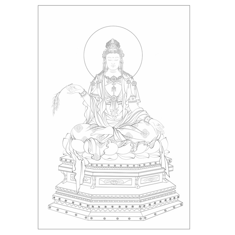 莲台观音菩萨国画白描底稿佛像人物工笔画线稿线描打印勾线过稿