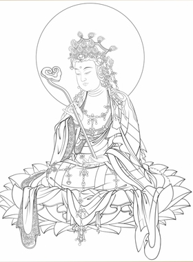 高清文殊菩萨白描底稿工笔画佛像线稿勾线线描实物纸质打印非宣纸