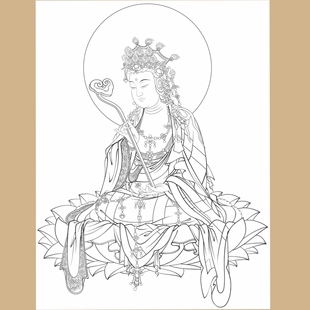 高清文殊菩萨白描底稿工笔画佛像线稿勾线线描实物纸质打印非宣纸
