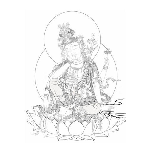 如意轮观音菩萨白描底稿佛像人物工笔画线稿线描实物打印勾线过稿