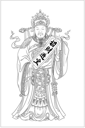 工笔画传统财神爷人物高清白描底稿国画勾线线描实物纸质打印稿