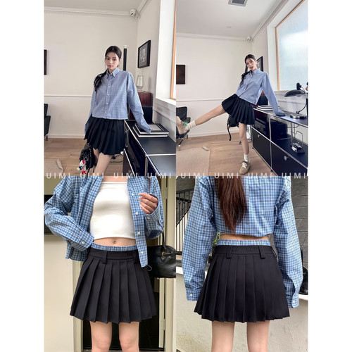 UIMI/初恋感穿搭模板！26ss 经典学院风盐系穿搭格纹开衫衬衫 女