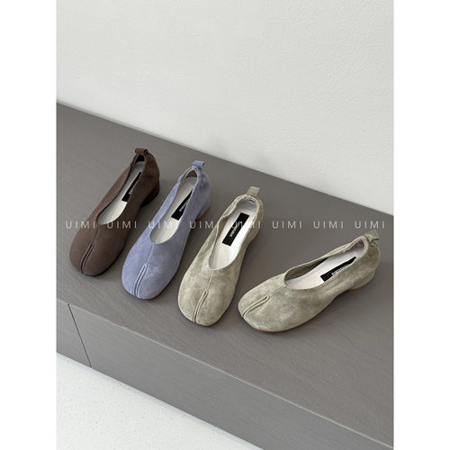 UIMI/夏天新宠儿度假风立刻get！25s tabi麂皮分趾粗跟单鞋女