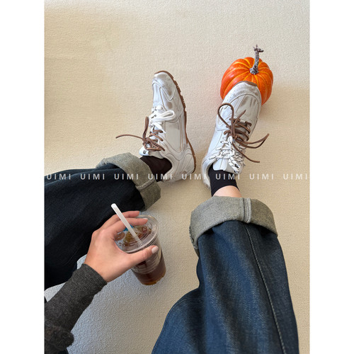 UIMI/联名款 脏脏鞋！复古做旧擦色牛皮系带平底休闲运动鞋阿甘鞋