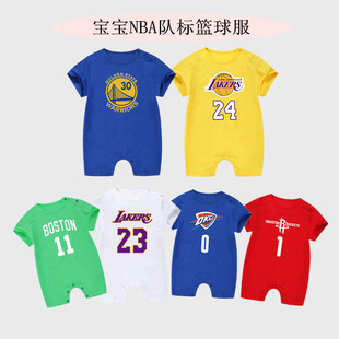 夏季婴儿连体衣宝宝纯棉篮球服马刺库里保罗科比热火短袖哈衣队服