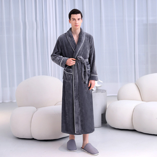 浴巾式 长款 长袍睡袍男士 珊瑚绒加厚牛奶绒冬款 浴袍睡衣 秋冬季 男款