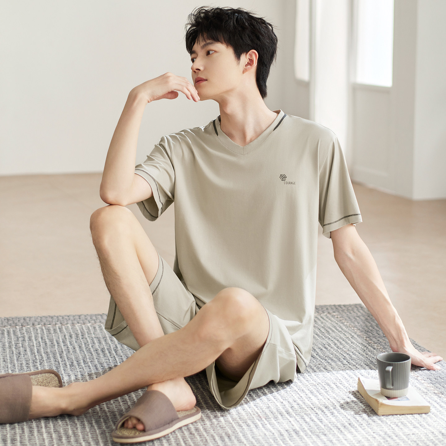 男士睡衣夏季短袖莫代尔冰丝薄款夏款休闲夏天男款家居服高档套装