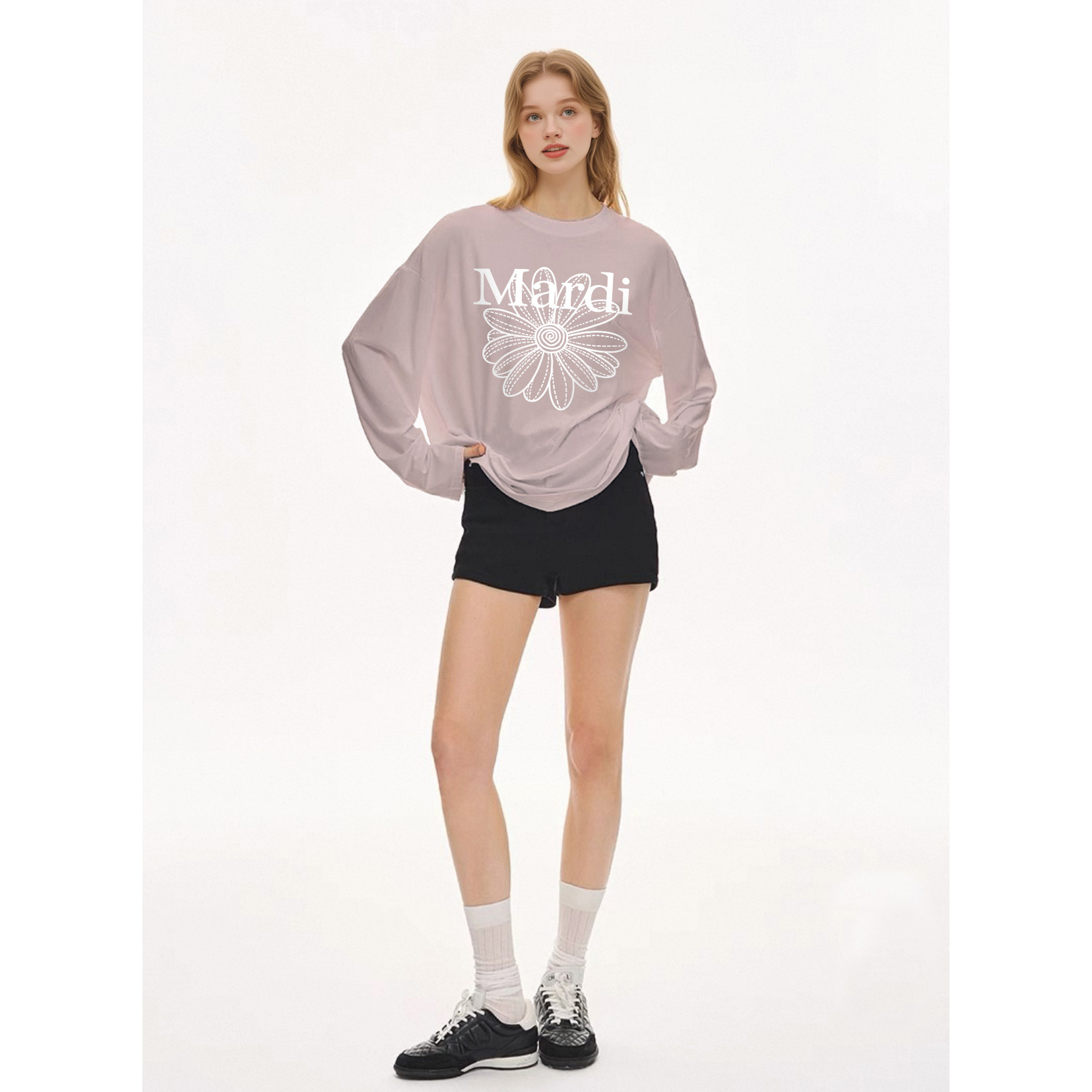 Mardi韩版时尚圆领小雏菊印花长袖T恤2025秋季新款宽松休闲女上衣