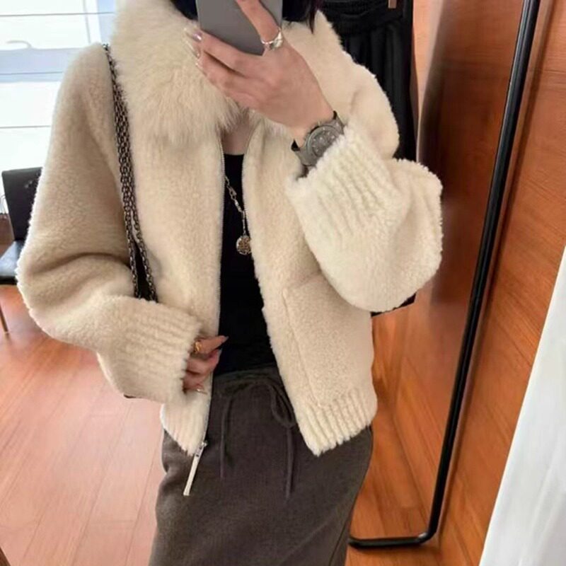 cici欧货站2025秋冬新款短外套女毛呢狐狸毛领白色羊毛保暖外套潮,女装/女士精品,毛呢外套,淘宝优惠券,粉丝福利购,淘宝优惠卷