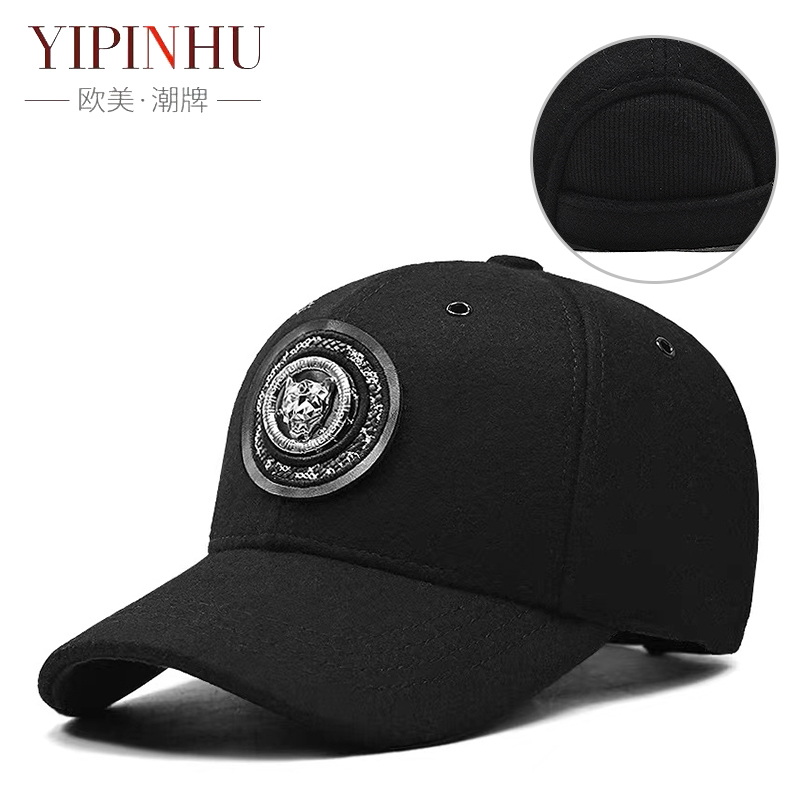 YIPINHU欧美男士时尚圆顶后封口羊毛呢圆顶潮流帽秋冬休闲棒球帽