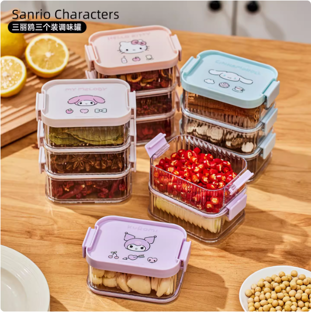 三丽鸥正版授权库洛米分格KT猫玉桂狗打包保鲜盒pet密封香料罐