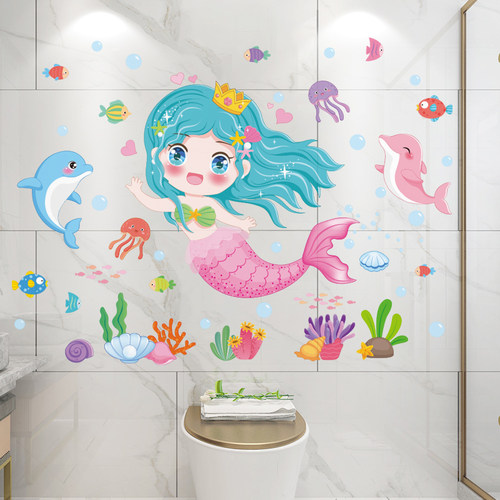 卫生间浴室厕所美人鱼玻璃门贴