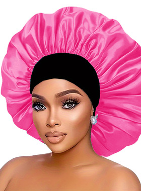 跨境热卖双色宽边睡帽男女士色丁套头帽高弹力美容化疗帽 Bonnet