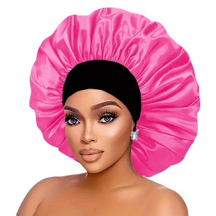 跨境热卖双色宽边睡帽男女士色丁套头帽高弹力美容化疗帽 Bonnet