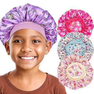 亚马逊热卖儿童睡帽 婴儿bonnet宽边百搭彩虹独角兽帽子