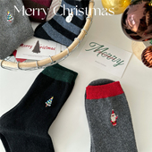 敲可爱圣诞保暖羊毛袜刺绣雪人圣诞老人可爱中筒袜圣诞礼物SK03