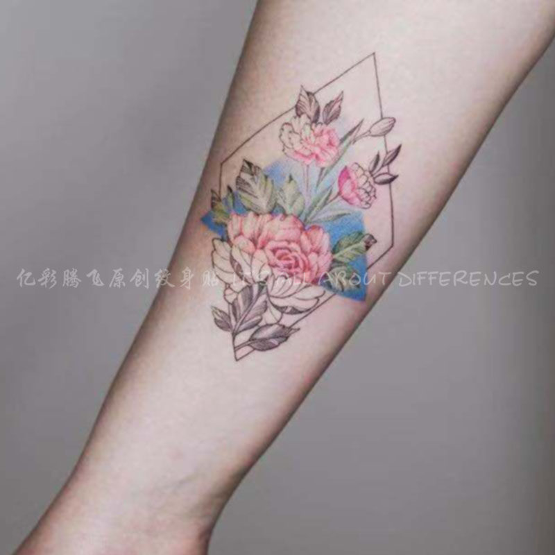 亿彩腾飞 彩色花朵纹身贴 素花纹身贴花朵纹身贴原创潮款纹身贴红