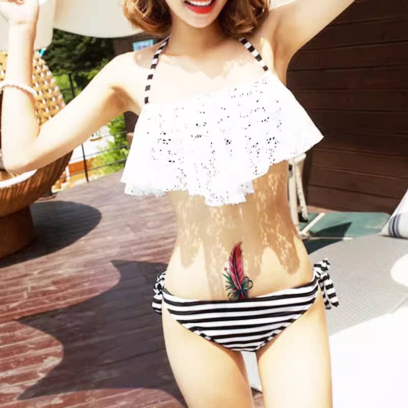 亿彩腾飞羽毛纹身贴防水女持久仿真性感刺青剖腹产遮疤痕纹身