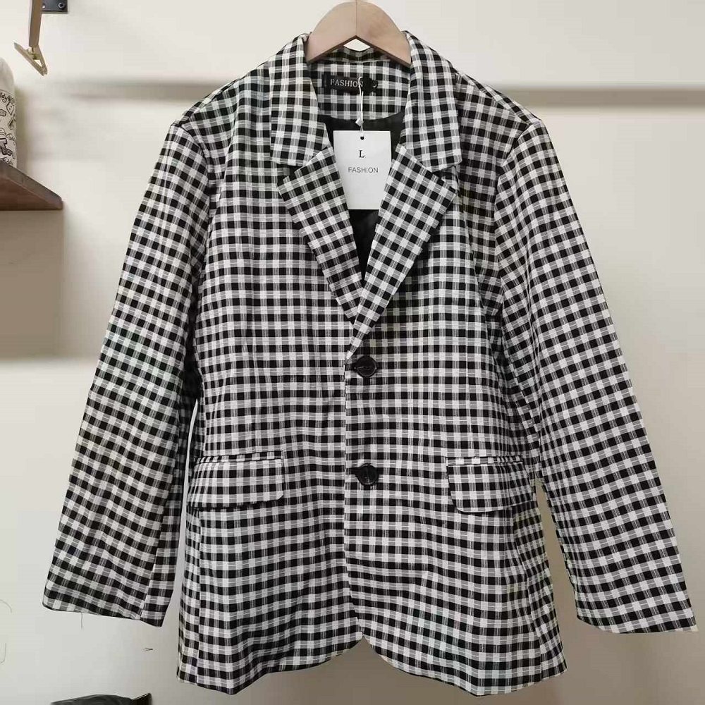 【满两件包邮】2025秋季新款青少年港风潮牌格子宽松休闲西服夹克