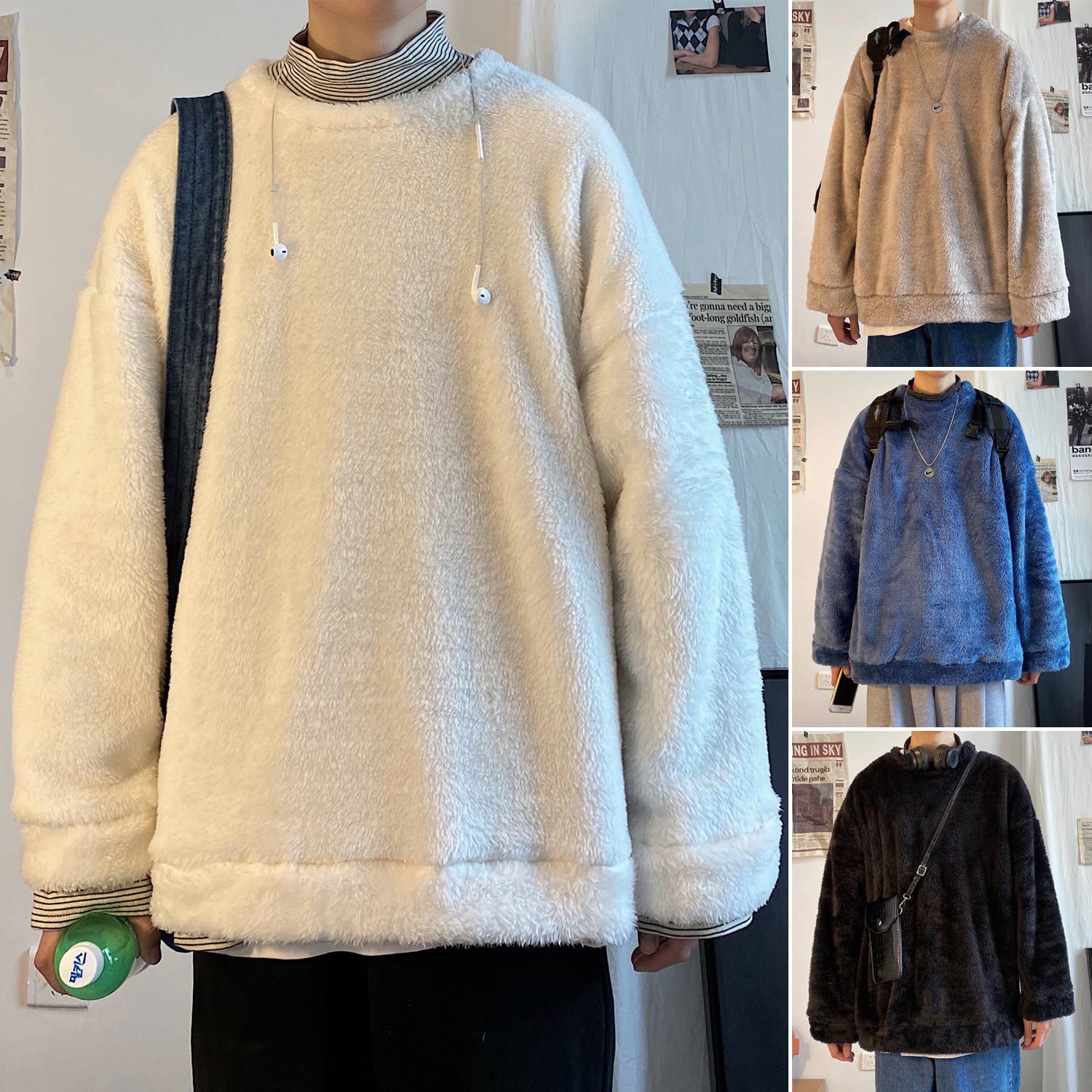 【满两件包邮】2025秋季新款青少年港风保暖型羊羔毛卫衣男女上衣