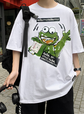 【满两件包邮】2025夏装新款青少年学生港风搞怪青蛙印花短袖T恤