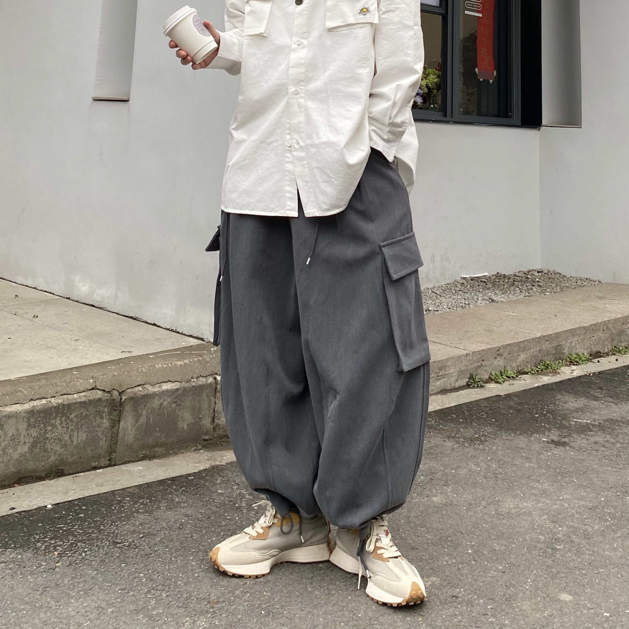 【满两件包邮】2025秋装新款青少年港风日系宽松大口袋九分休闲裤