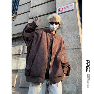 【满两件包邮】2025秋美式仿麂皮外套痞帅欧美高街vibe棒球服夹克