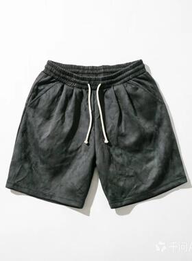 Z1353【满两件包邮】2026夏季新款青少年港风仿麂皮宽松运动短裤