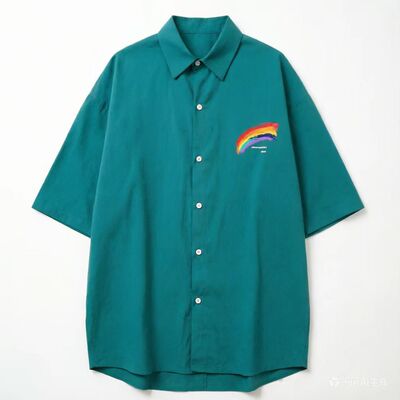 【9142清仓】2026夏装新款青少年学生港风ins短袖彩虹印花衬衫潮