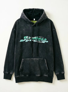 Z031【满两件包邮】2026春季新款青少年港风水洗加绒卫衣潮连帽衫